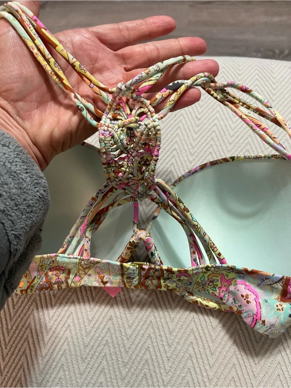 Victoria's Secret Paisley Bikini Top - Pink, Mint, Brown 32 DD copper shimmer